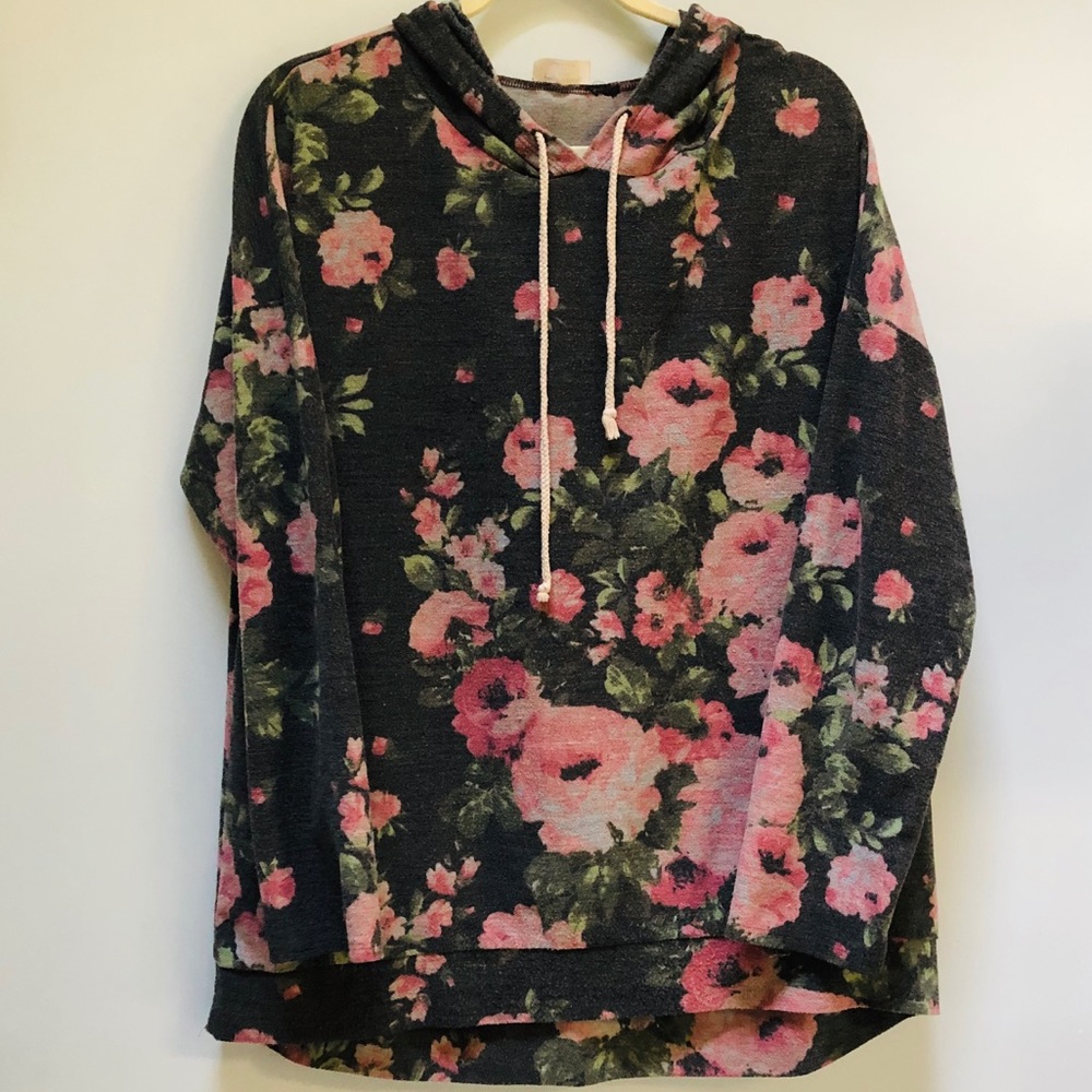 Free Kisses 2X Grey Floral Hoodie